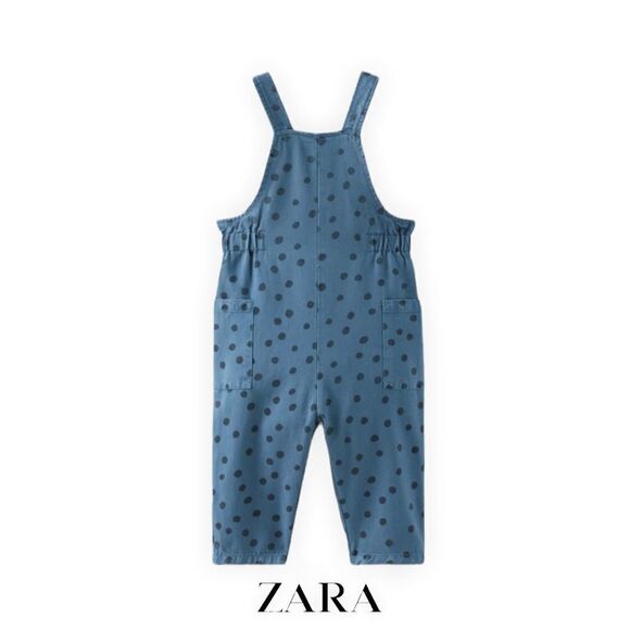 ZARA Kids | Blue | FLOWY POLKA DOT OVERALLS - Picture 2 of 8